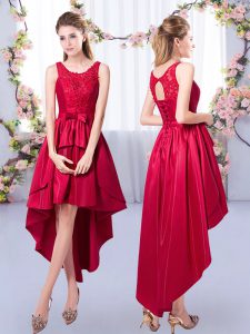 Stylish High Low A-line Sleeveless Red Court Dresses for Sweet 16 Lace Up