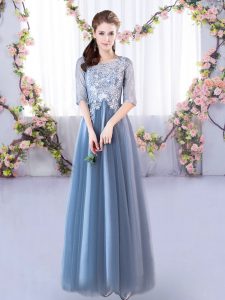 Customized Scoop Half Sleeves Tulle Dama Dress Lace Lace Up