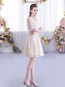 Sophisticated Scoop Short Sleeves Quinceanera Dama Dress Lace Lace Up