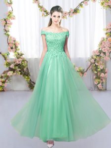 Graceful Apple Green Sleeveless Floor Length Lace Lace Up Quinceanera Court Dresses