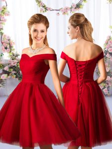 Traditional Red Off The Shoulder Lace Up Ruching Damas Dress Sleeveless