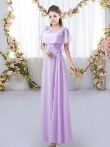 Floor Length Lavender Dama Dress for Quinceanera Scoop Short Sleeves Zipper