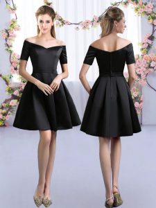 Short Sleeves Mini Length Ruching Zipper Court Dresses for Sweet 16 with Black