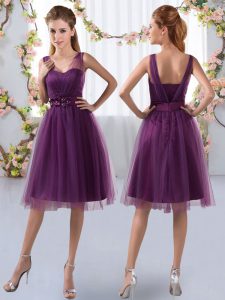 Purple Sleeveless Tulle Zipper Court Dresses for Sweet 16 for Prom and Party and Wedding Party