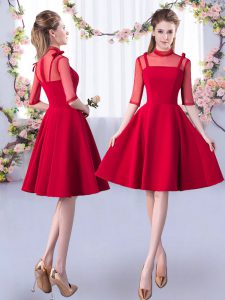 Excellent Red Half Sleeves Knee Length Ruching Zipper Quinceanera Court Dresses
