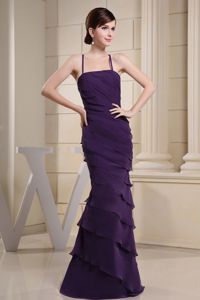 Crisscross Back Long Purple Quince Dama Dresses with Ruffles