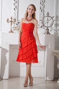 Chiffon Knee-length Red Dama Dress for Quinceanera with Flowers
