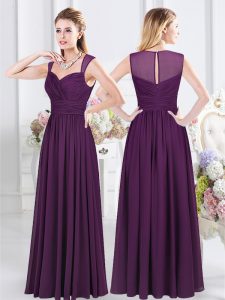 Empire Dama Dress for Quinceanera Purple Straps Chiffon Sleeveless Floor Length Zipper