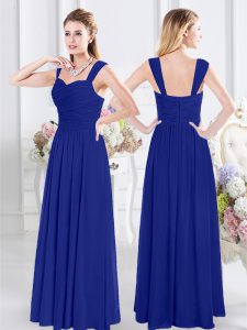 Latest Chiffon Straps Sleeveless Zipper Ruching Quinceanera Court Dresses in Royal Blue