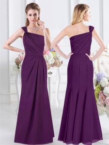 Delicate Purple One Shoulder Side Zipper Ruching Dama Dress for Quinceanera Sleeveless
