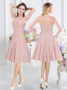 Glamorous Sleeveless Knee Length Ruching Zipper Vestidos de Damas with Pink