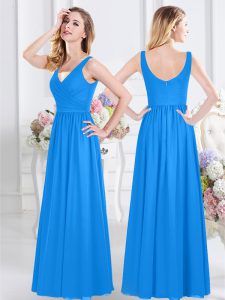 Best Selling Baby Blue V-neck Zipper Ruching Quinceanera Dama Dress Sleeveless
