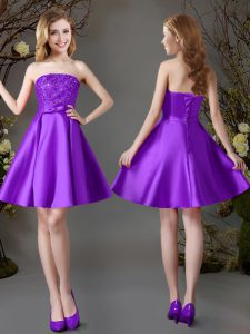 Affordable Eggplant Purple Lace Up Damas Dress Beading Sleeveless Mini Length