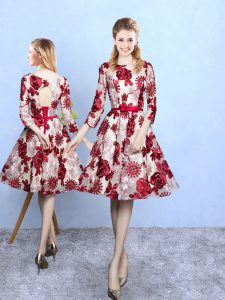 Classical Multi-color Scoop Lace Up Embroidery Vestidos de Damas 3 4 Length Sleeve