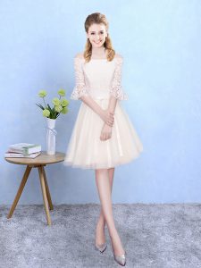 Customized Knee Length Lace Up Court Dresses for Sweet 16 White for Wedding Party with Lace