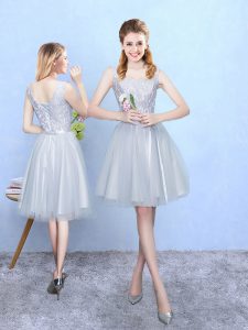 Sweet Knee Length Light Blue Quinceanera Dama Dress Square Sleeveless Lace Up