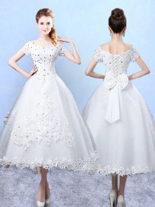 Ankle Length Lace Up Quinceanera Court Dresses White for Prom and Party with Beading
