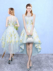 Sexy Sleeveless Tulle High Low Zipper Quinceanera Court Dresses in Multi-color with Appliques
