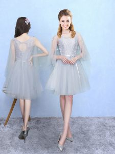 Light Blue Half Sleeves Tulle Lace Up Quinceanera Court Dresses for Wedding Party