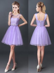 Lavender Scoop Lace Up Lace Quinceanera Court of Honor Dress Sleeveless