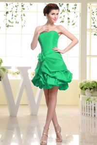 Strapless Spring Green Dresses For Damas with Hand Made Flower
