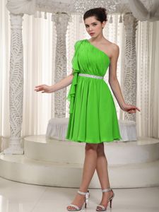 One Shoulder Chiffon Dama Dress with Beading in Spring Green