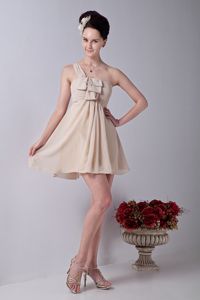 One Shoulder Champagne Chiffon Dresses For Damas with Ruches