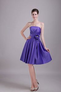 Strapless Satin Purple Dresses For Damas with Handle-made Flower