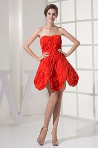 Flowery Ruched Mini-length Dama Dress For Quinceaneras in Red