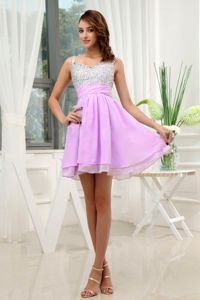 Mini-length A-Line Lavender Prom Dresses For Dama with Beading