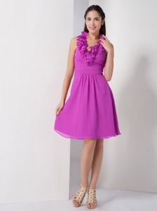 Halter Knee-length Ruched Fuchsia Dama Dresses For Quinceaneras