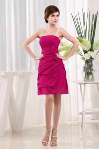 Strapless Knee-length Ruched Red Dresses For Damas with Flower