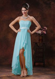 Strapless High-low Baby Blue Quinceanera Dama Dresses with Belt