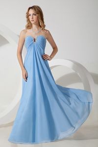 Sexy Sweetheart Long Beaded Dama Dress in Baby Blue with Ruche