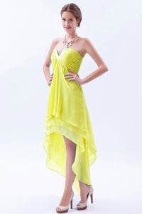 V-neck High-low Beaded Dresses For Damas in Yellow with Ruche