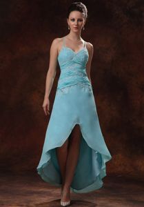 Spaghetti Straps High-low Dama Dress in Light Blue with Appliques