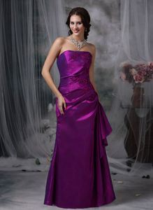 Strapless Long Eggplant Purple Dresses For Damas with Appliques