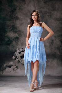 Perfect Strapless High-low Beaded Light Blue Quince Dama Dresses