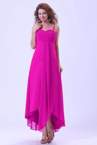 Spaghetti Straps High-low Dama Dress For Quinceaneras in Hot Pink