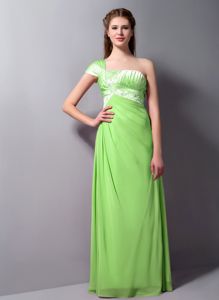 One Shoulder Long Beaded Spring Green Formal Dresses For Dama