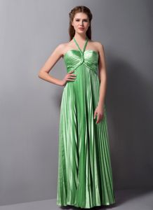 New Pleated Halter Long Dama Quinceanera Dress in Spring Green