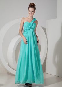Hand Made Flowers Empire One Shoulder Dama Dress in Turquoise