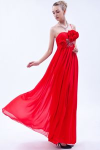 Red One Shoulder Dama Dress with Beading and Hand Made Flower