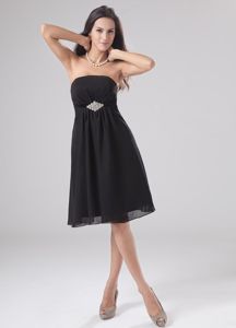 Strapless Beading A-Line Chiffon Black Cocktail Dama Dress