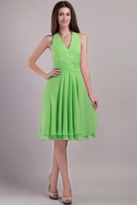 Spring Green Halter Empire Chiffon Dama Quinceanera Dresses