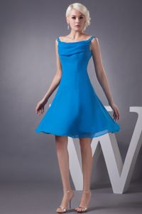 Off the Shoulder Mini-length Blue A-line Chiffon Dama Dress