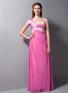 Dama Dress Rose Pink Column Beading and Ruching Dama Dress