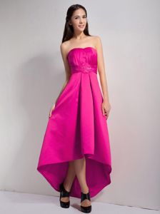 Appliques Strapless A-line High-low Dama Dress in Hot Pink