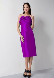 Taffeta Purple Tea-length Column Strapless Prom Dama Dress