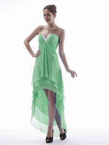 V-neck High-low Spring Green Damas Dress with Layers 2014
